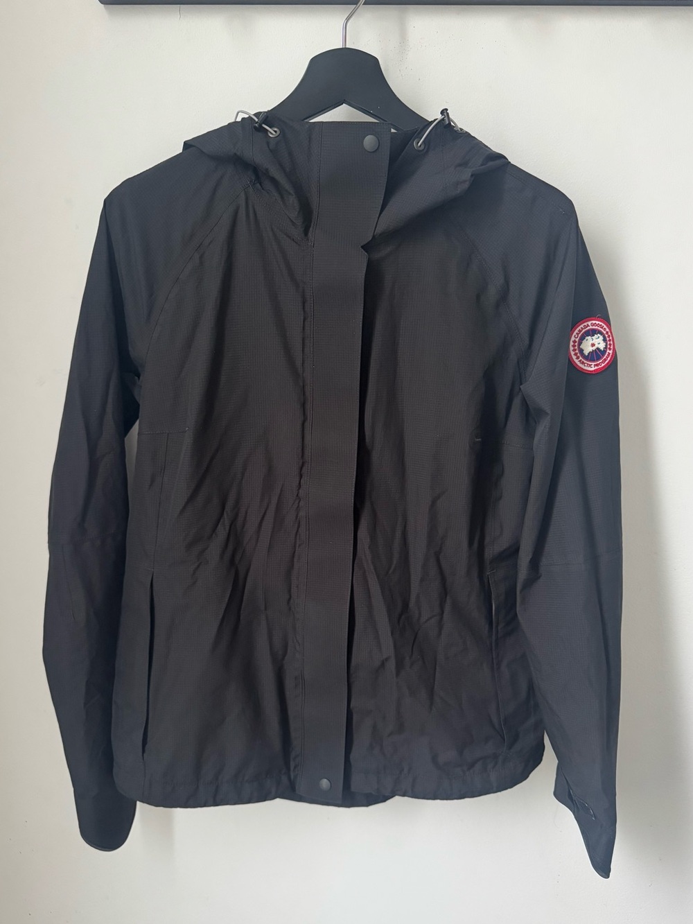 Canada Goose Black Hooded Rain Shell with Original Logo
